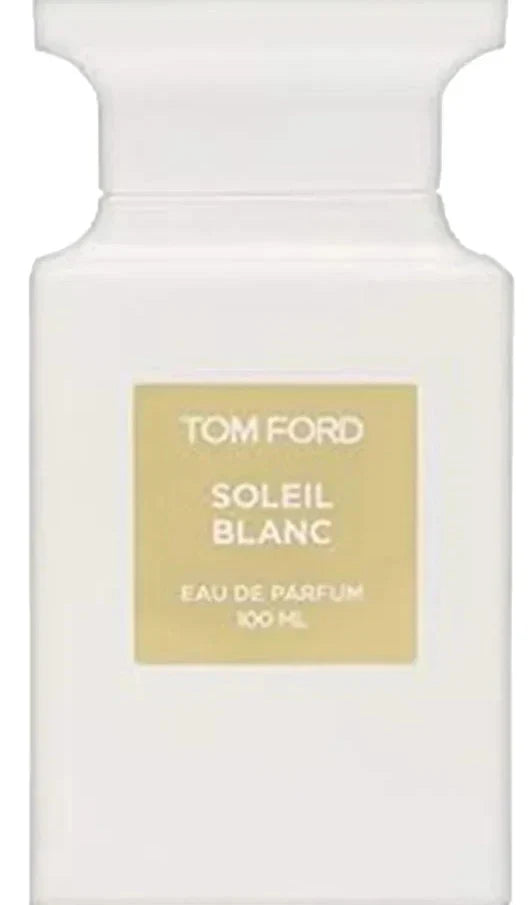 Tom Ford Soleil Blanc Eau de Parfum unisex bottle, 3.4 oz, new and sealed in box, with sleek design and elegant packaging.