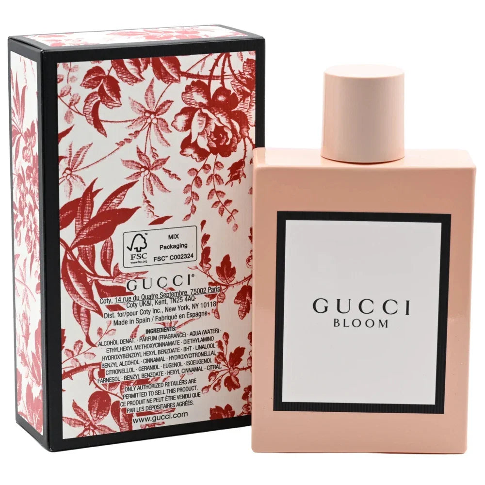 Spacewallart Gucci Bloom Eau de Parfum for Women, 3.4 oz, elegant perfume bottle with floral design, new in box