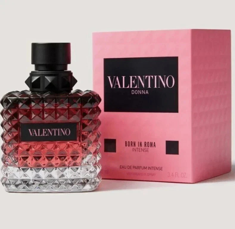 Valentino Donna Born In Roma Intense Eau de Parfum for Women, 3.4 oz, featuring a sleek perfume bottle with elegant design.