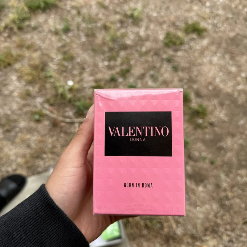 Valentino Donna Born In Rome Eau de Parfum for Women in 3.4 oz bottle, elegant glass design with gold accents.