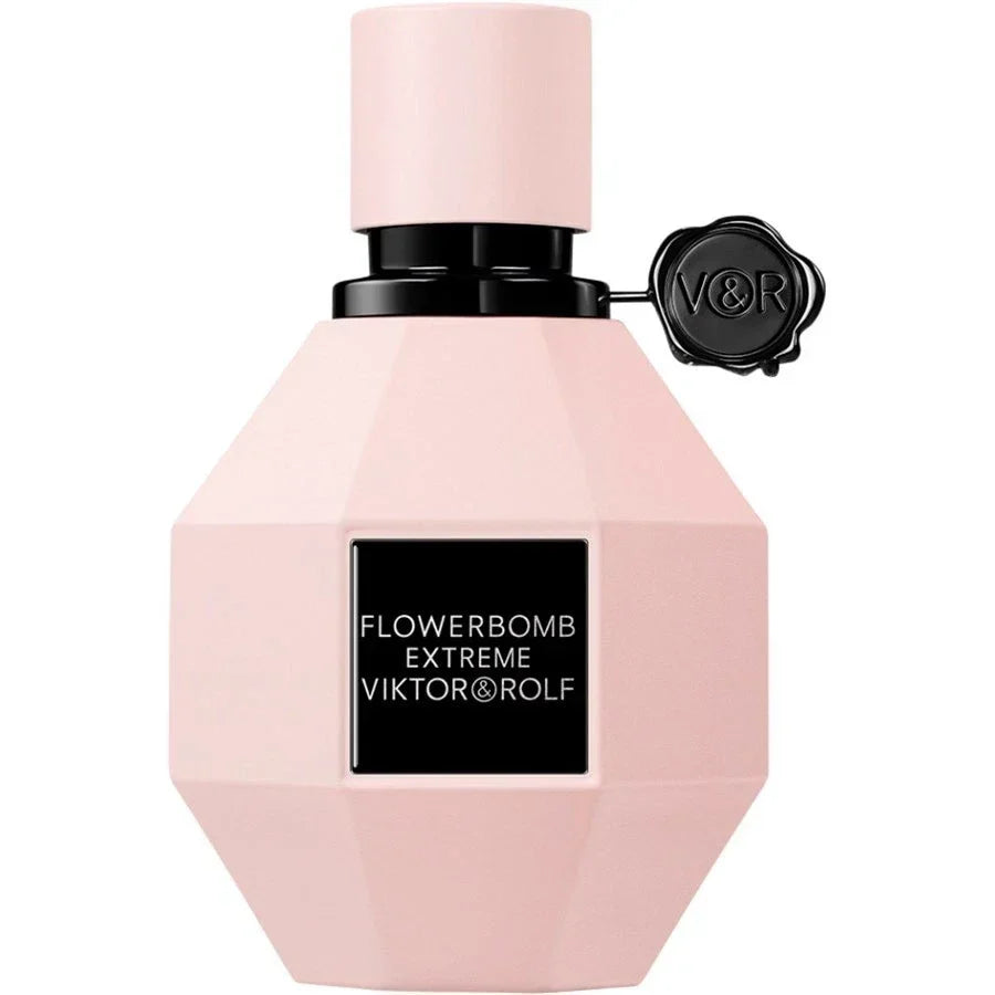 Viktor & Rolf Flowerbomb Extreme Eau de Parfum for Women in a glass bottle with floral design, displayed on a neutral background.
