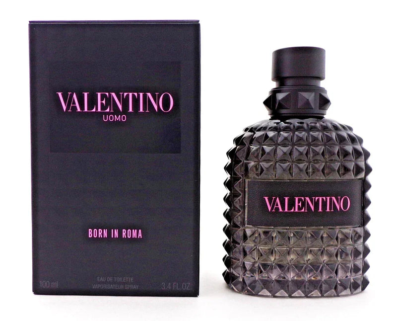 Valentino Uomo Born In Roma Eau de Toilette for Men bottle, 3.4 oz, featuring sleek packaging and elegant design.