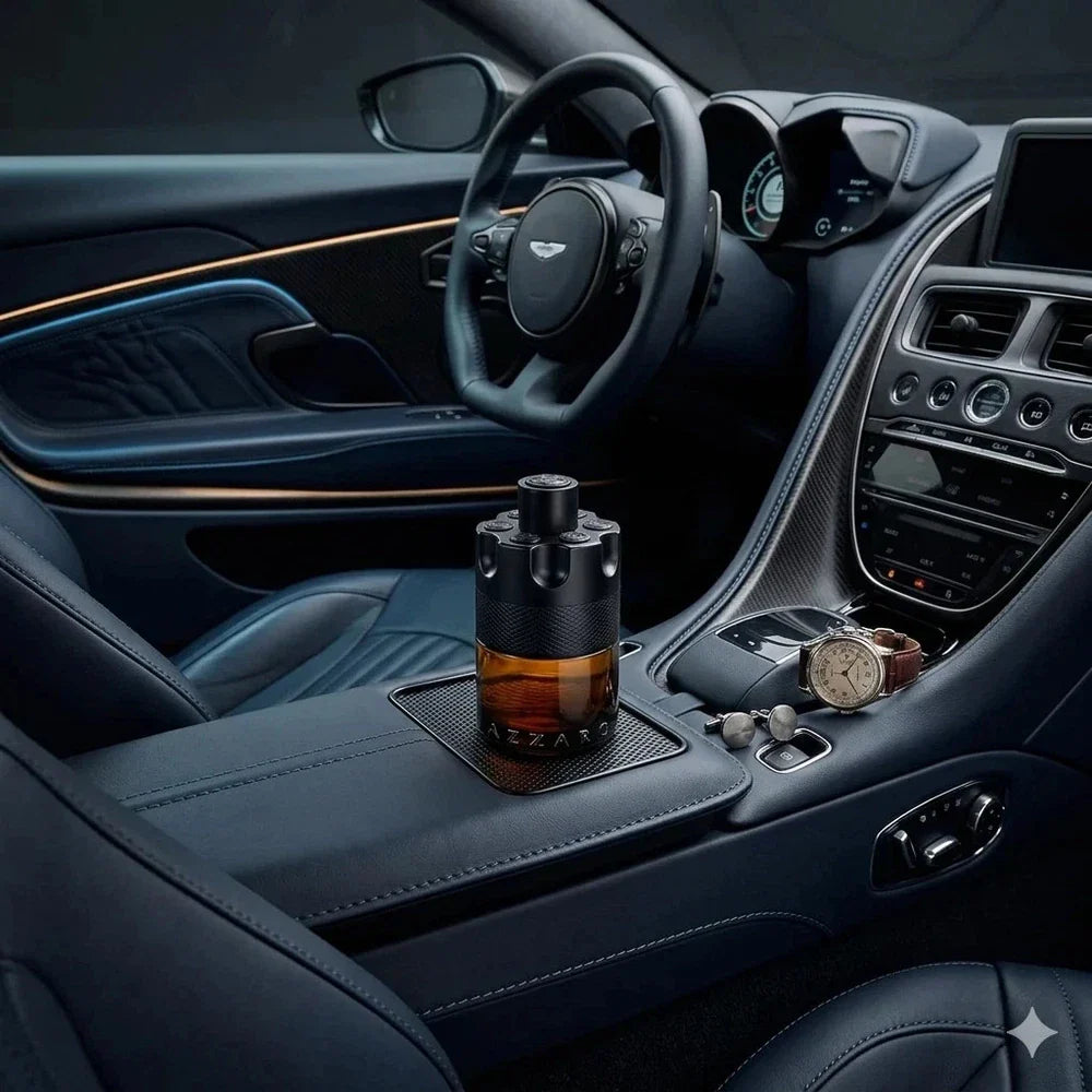 Azzaro The Most Wanted men’s parfum spray bottle with sleek design, 3.38 oz / 100 ml, displayed on a neutral background.