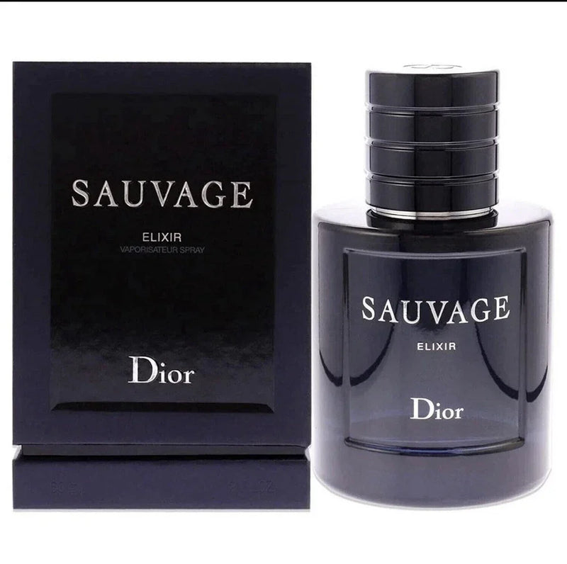 Christian Dior Sauvage Elixir for Men in 3.4 oz bottle, featuring sleek packaging and premium fragrance design.
