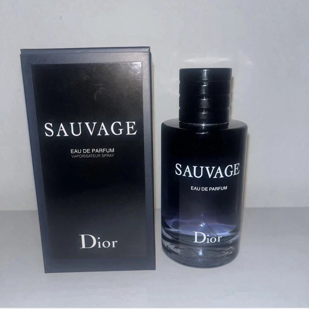 Christian Dior Sauvage Eau de Parfum for Men in a sleek 3.4 oz bottle with a dark, modern design.