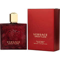 Versace Eros Flame Eau de Parfum for Men, 3.4 oz, in box, featuring the distinctive bottle design and fiery color scheme.