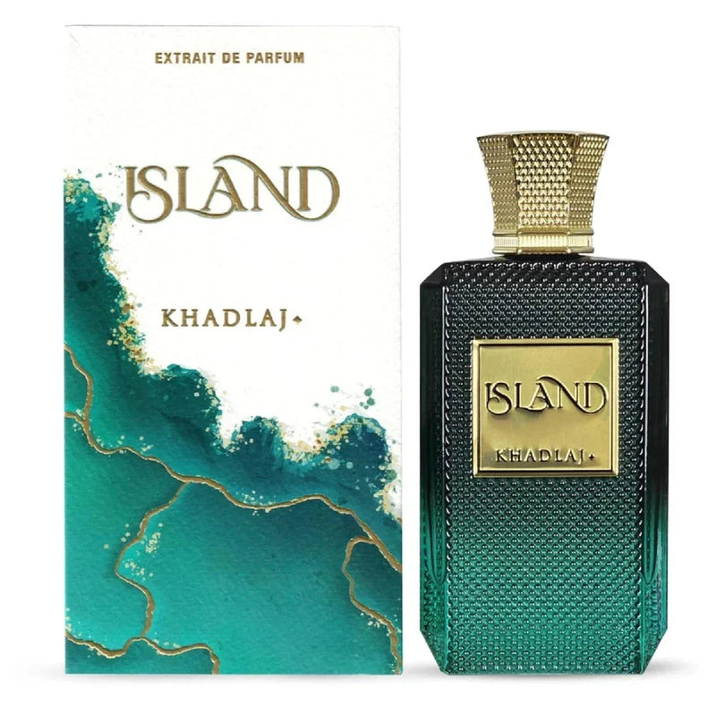 Khadlaj Island unisex parfum spray by Spacewallart in 3.4 oz bottle, featuring a sleek design and elegant fragrance presentation.