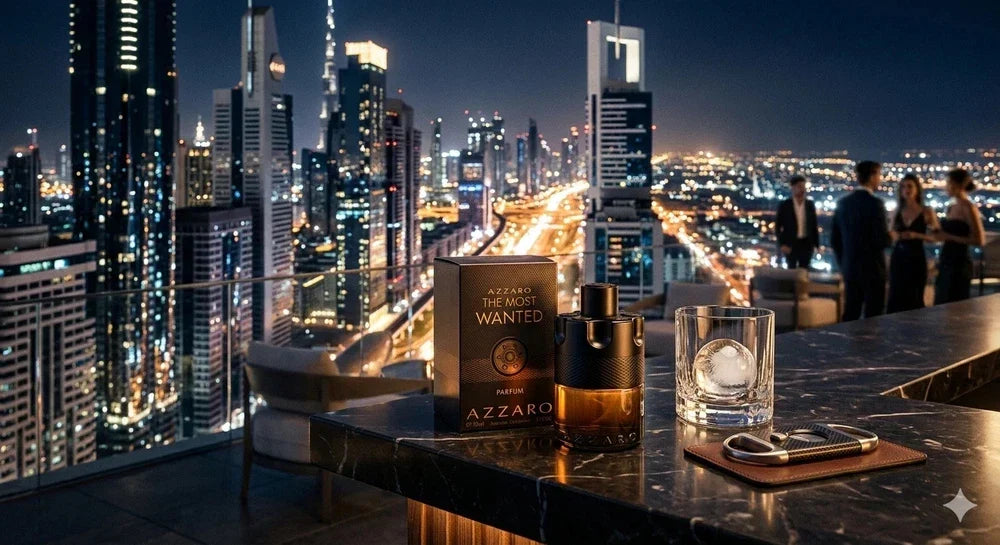 Azzaro The Most Wanted men's parfum spray bottle, 3.38 oz / 100 ml, with sleek design and elegant branding on the label.