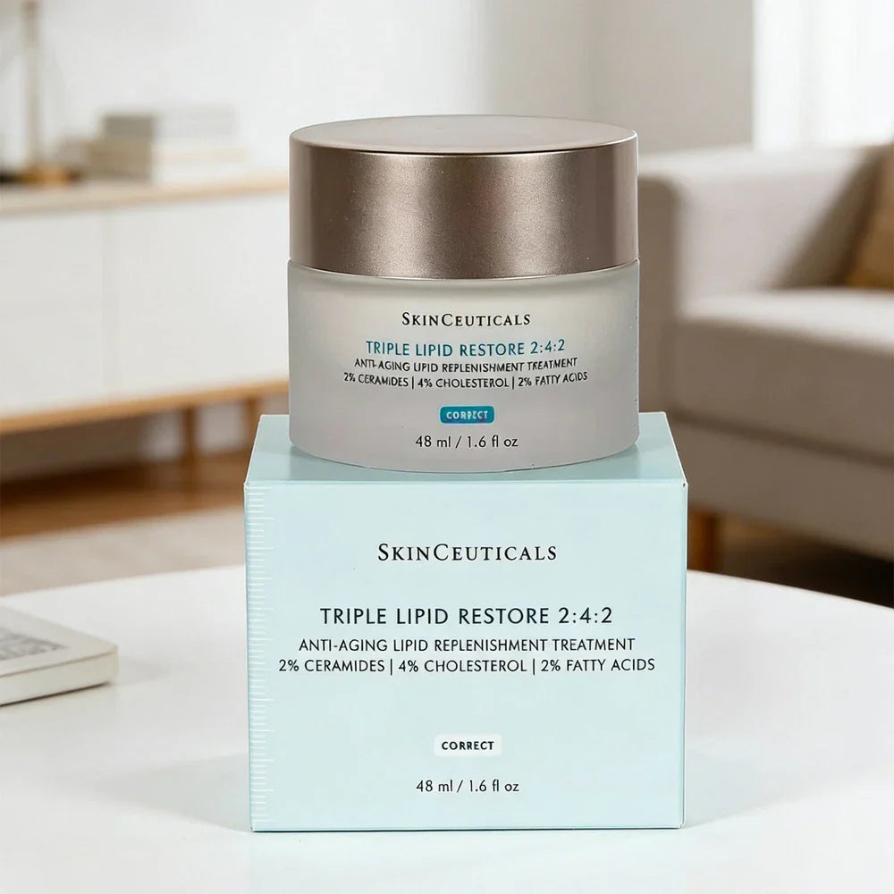 SkinCeuticals Triple Lipid Restore anti-aging face cream in a 1.6 oz jar, featuring rich, nourishing skincare for youthful skin.
