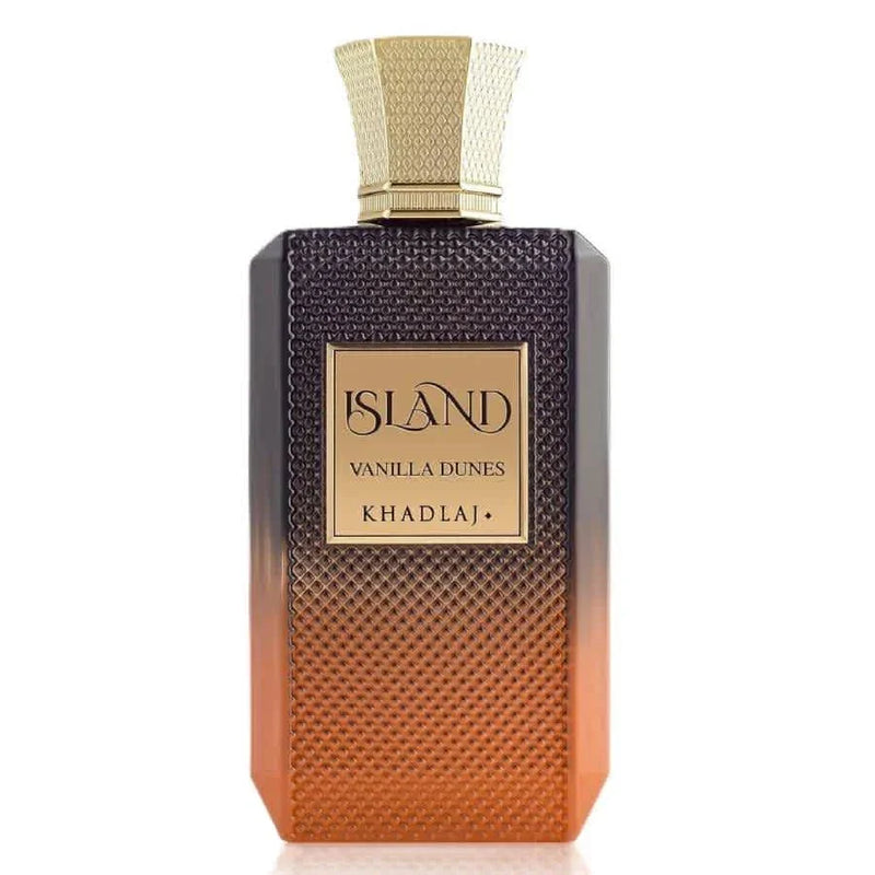 Spacewallart Khadlaj Island Vanilla Dunes Extrait de Parfum 3.4 oz unisex amber vanilla fragrance bottle with elegant design