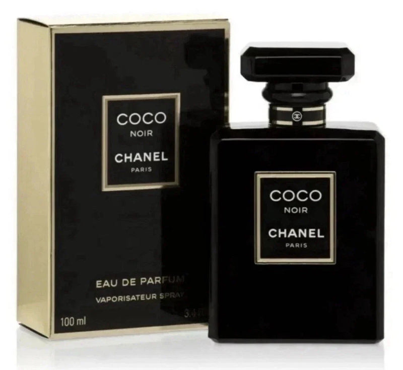 Spacewallart Chanel Coco Noir Eau de Parfum for Women 3.4 oz bottle, sealed and authentic, elegant fragrance display