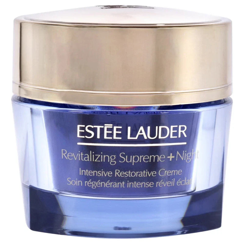 Estée Lauder Revitalizing Supreme+ Night cream in 1.7 oz jar, anti-aging restorative night cream for smooth, youthful skin.
