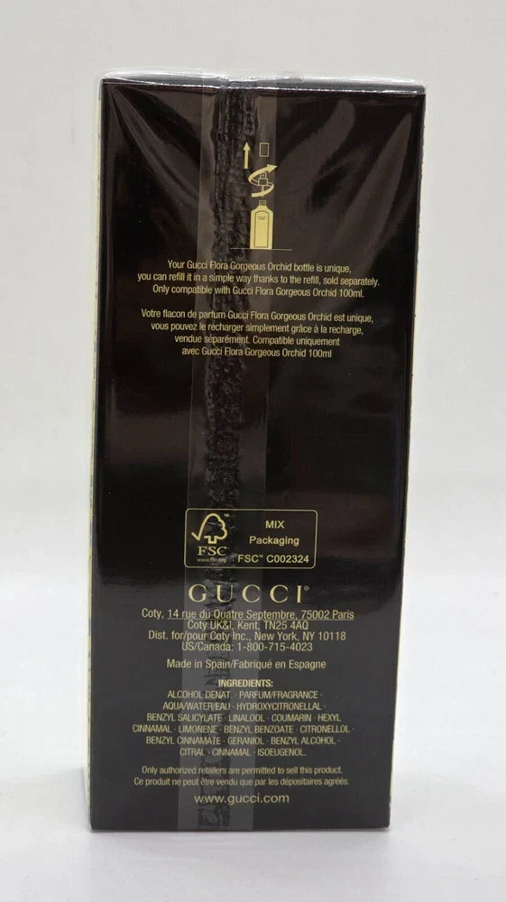 Gucci Flora Gorgeous Orchid Eau de Parfum for Women, 3.3 oz, elegant bottle with floral design and orchid imagery.