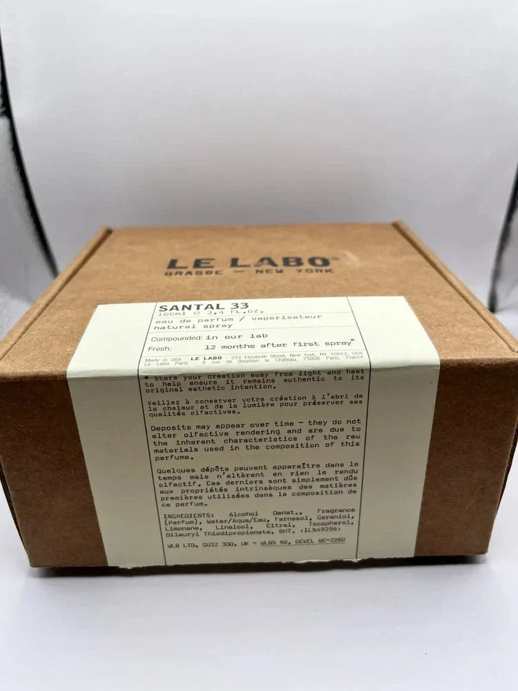Le Labo Santal 33 Eau de Parfum unisex bottle, 3.4 oz, featuring minimalist design, no box, authentic fragrance from Spacewallart