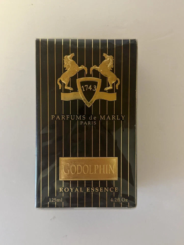 Parfums de Marly Godolphin Eau de Parfum for Men, 4.2 oz, featuring a sleek bottle with a dark cap and elegant design.