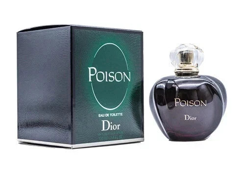 Christian Dior Poison Eau de Toilette for Women in 3.4 oz box, featuring elegant bottle design and luxurious fragrance.