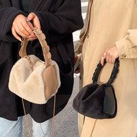 Small furry crossbody bag from Spacewallart featuring soft fur material and compact design, perfect for accessories and casual wear.