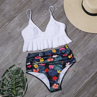 Ruffled navy swimwear by Spacewallart featuring a stylish design and adjustable straps, perfect for beach or poolside wear.