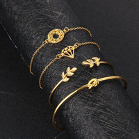 Bohemia Leaf Knot hand cuff link chain charm bracelet from Spacewallart, featuring leaf and knot designs in accessory style.