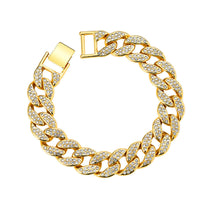 Close-up of a Cuban thick link chain bracelet from Spacewallart, showcasing its bold, metallic accessory design.