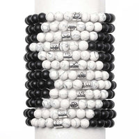 Black agate and white turquoise couple bracelets, stylish accessories from Spacewallart featuring natural stone beads.