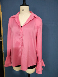 Spacewallart chiffon casual long-sleeved shirt top, lightweight and flowy with a relaxed fit, perfect for everyday wear.