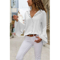 Light beige chiffon casual long-sleeved shirt top from Spacewallart with a relaxed fit and button-down front.