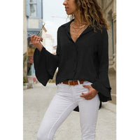 Light blue chiffon casual long-sleeved shirt top from Spacewallart, with a relaxed fit and elegant flowy fabric.