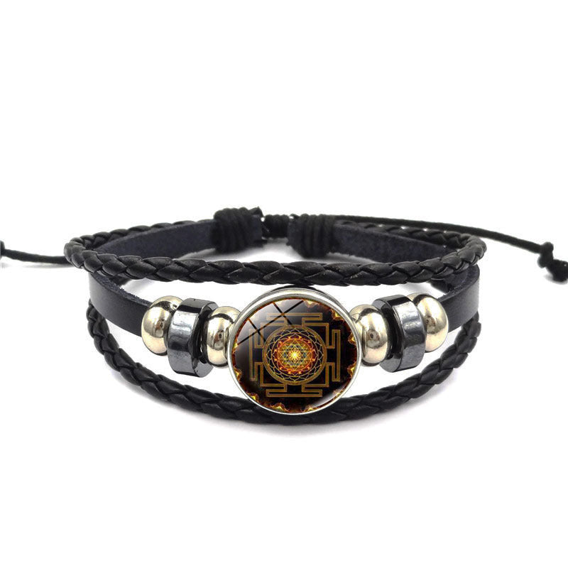 Sacred Geometry Sri Yantra glass buckle accessory with intricate geometric design, crafted by Spacewallart.