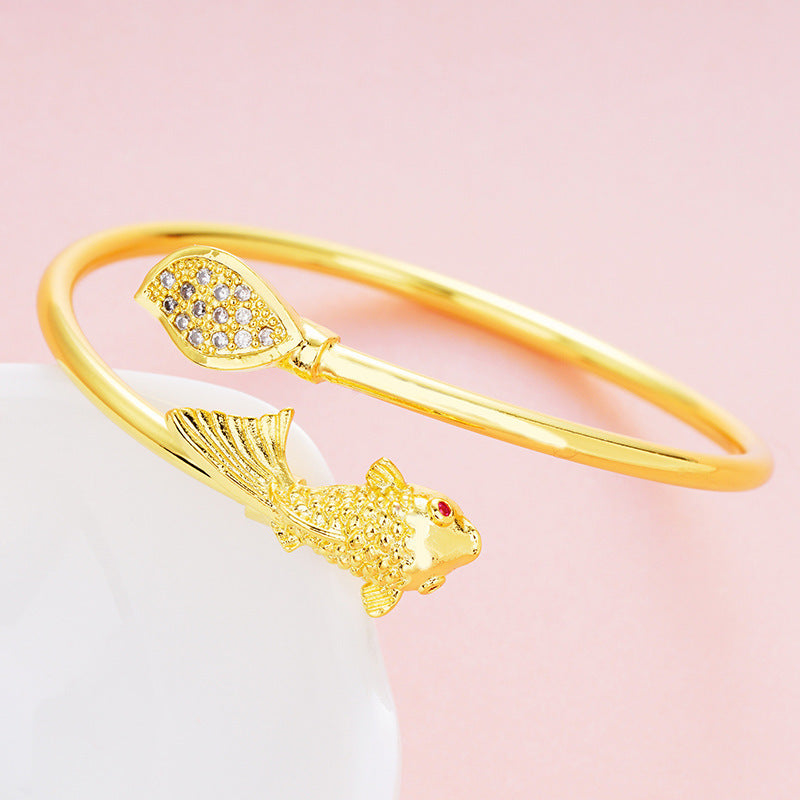 Gold color copper bracelet from Spacewallart, stylish accessory with smooth finish and adjustable fit, displayed on a white background.