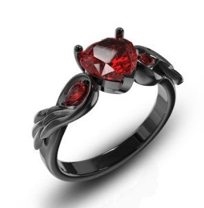 Rubby Red Zirconia Love Ring, a stylish accessory with sparkling red zirconia stones, designed by Spacewallart.