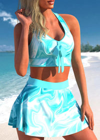 Spacewallart split swimwear apparel featuring a stylish, colorful design on a model wearing the trendy swimwear.
