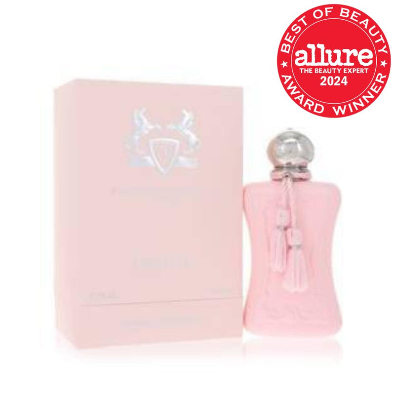 Parfums de Marly Delina floral parfum for women in a 75ml bottle, showcasing elegant rose and floral design.