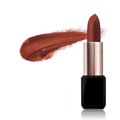 Matte lipstick by Spacewallart in a sleek tube, showcasing a rich, vibrant lipstick shade ready for application.