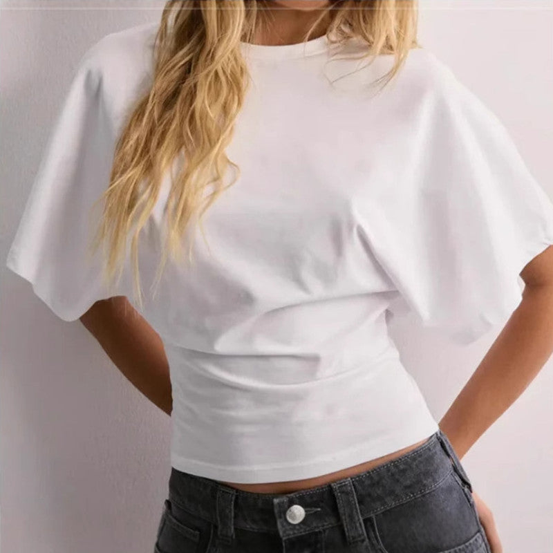 Summer Batwing Sleeve T-shirt by Spacewallart featuring loose fit and lightweight fabric, displayed on a hanger.
