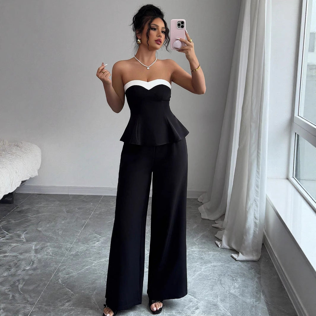 Spacewallart off-the-shoulder vest and wide-leg trousers set, stylish apparel with a relaxed fit and trendy design.