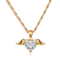 Heart Wings necklace from Spacewallart featuring a silver pendant with heart and wing design, styled as a jewelry accessory.