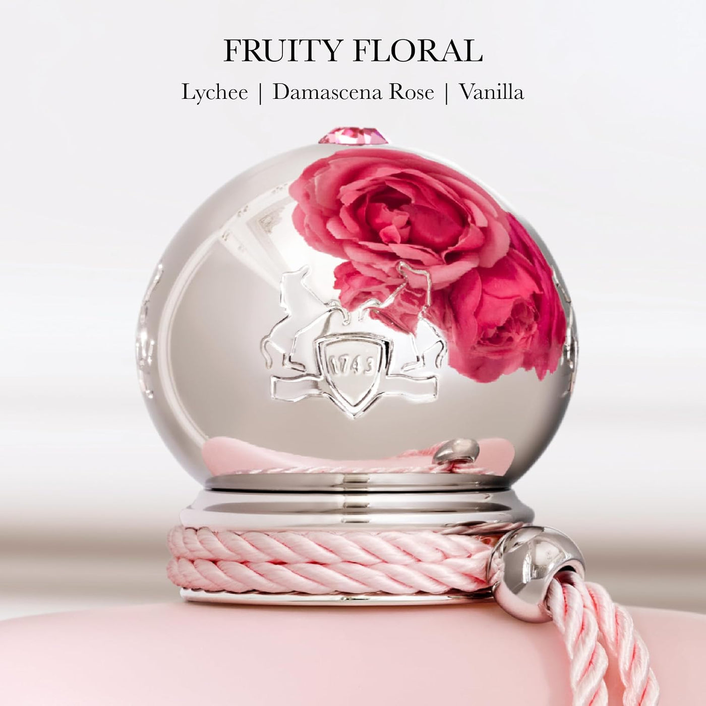 Parfums de Marly Delina floral parfum for women, 75 ml, featuring a elegant bottle with pink floral accents.