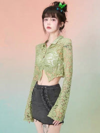 Spacewallart Temperament Short Long-sleeved Shirt Top, stylish casual apparel with a relaxed fit and modern design.