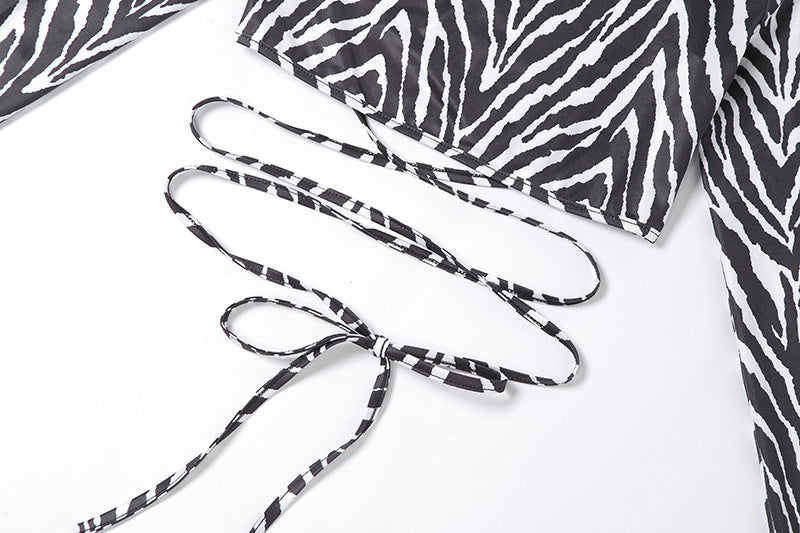 Striped print lace-up short top from Spacewallart, featuring a stylish design and lightweight fabric for casual wear.