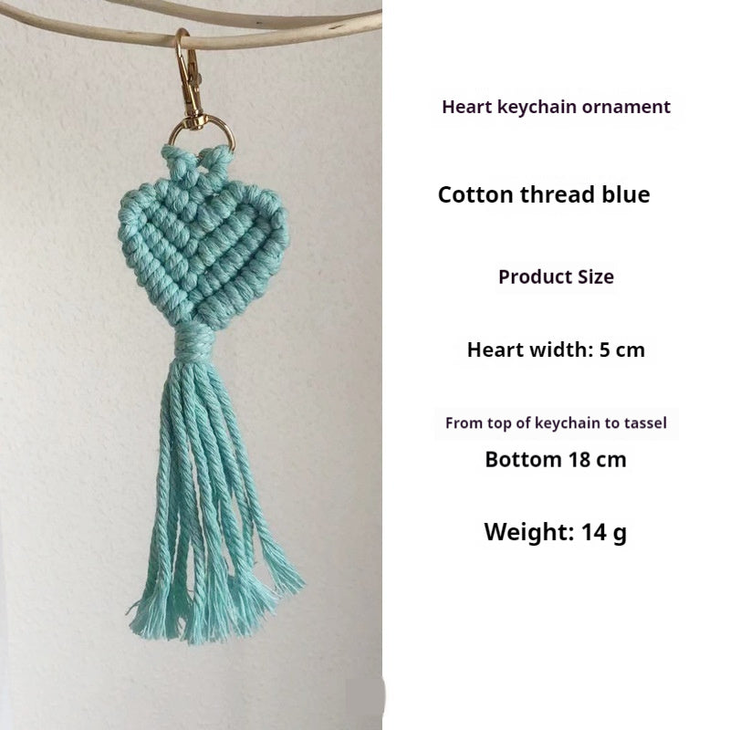 Hand-woven key accessories by Spacewallart, small creative gift, featuring colorful, intricate woven designs on a keychain.
