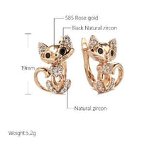 Purple gold earrings with fine zircon embellishments, featuring a cat design, from Spacewallart accessories collection.