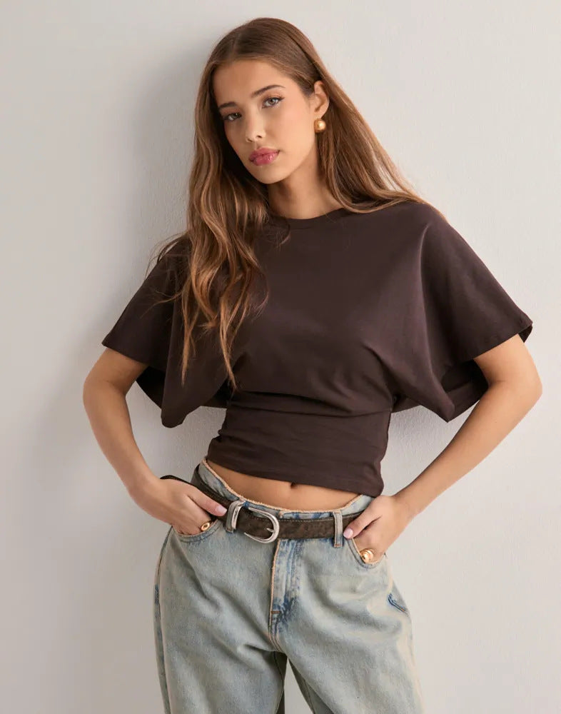 Spacewallart summer batwing sleeve T-shirt in light fabric, featuring a relaxed fit and stylish design for casual wear.