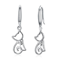 Sterling silver cat zircon earrings featuring sparkling cubic zirconia stones, designed as elegant jewelry accessories.