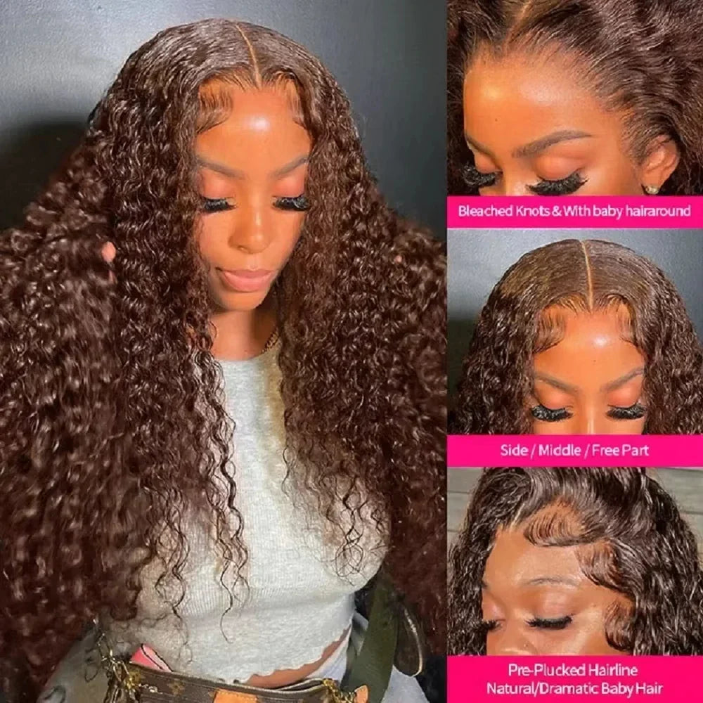 Chocolate brown curly lace front wig by Spacewallart with voluminous, natural-looking curls and a lace front for a seamless hairline.