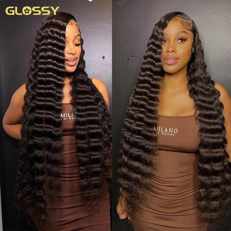 HD Loose Deep Wave Frontal Wig by Spacewallart, showcasing natural-looking deep wave hair with a frontal style and detailed texture.