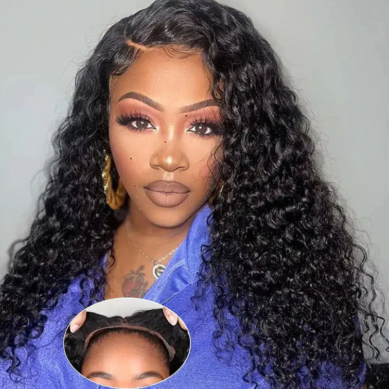 Deep Wave Glueless Wig by Spacewallart, showcasing a natural hair texture with deep wave curls and a secure, no-glue fit.