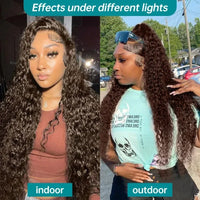 Chocolate brown curly lace front wig by Spacewallart, showcasing voluminous, natural-looking curls and a lace front for a seamless hairline.