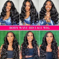 Body Wave human hair curly wig by Spacewallart with natural-looking waves and volume, showcasing the wig's texture and style.