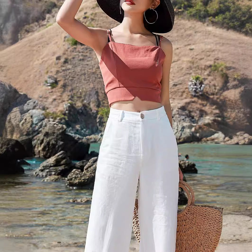 Light beige casual summer pants from Spacewallart, thin and comfortable, perfect for warm weather and relaxed styles.